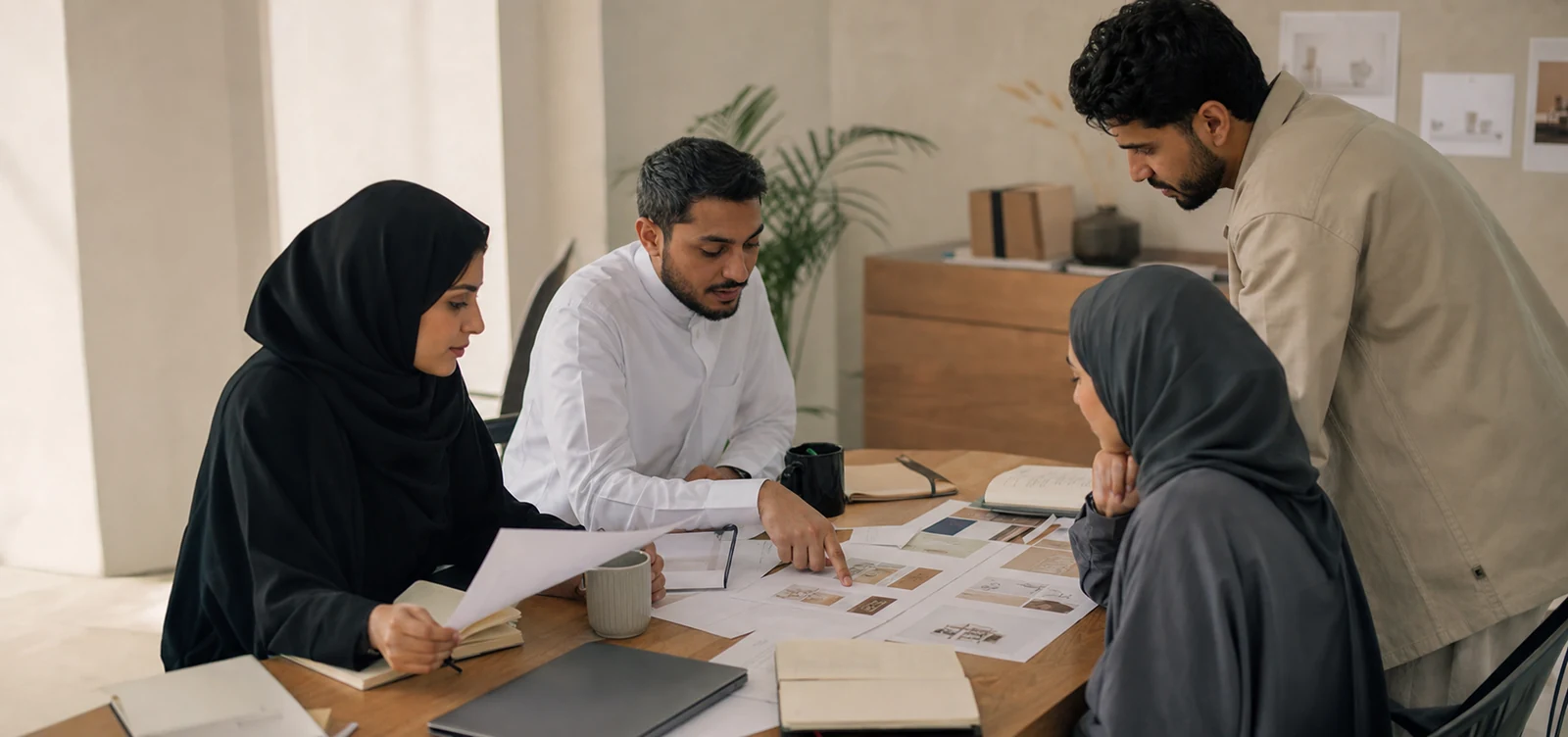 فريق تسويق خليجي يناقش مخططات حملة حول طاولة